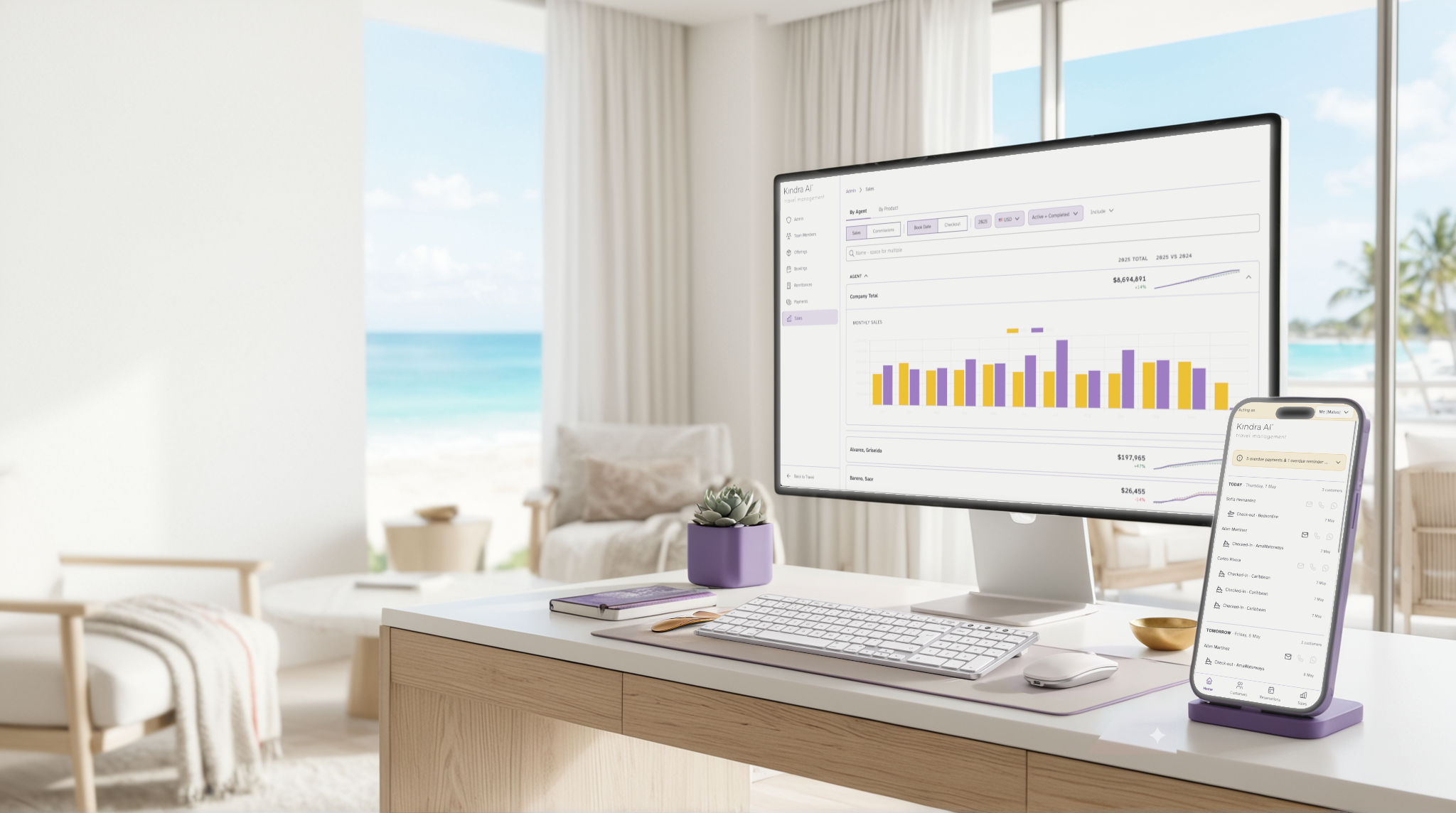Kindra AI travel agency software on desktop and mobile