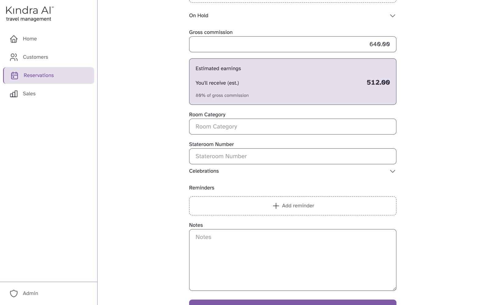 The Estimated earnings box under Gross commission, showing the amount you will receive and your percentage of gross commission